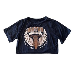 G Mini - Motor Speedway Motorcycle Cropped Distressed T-Shirt | Size: Medium